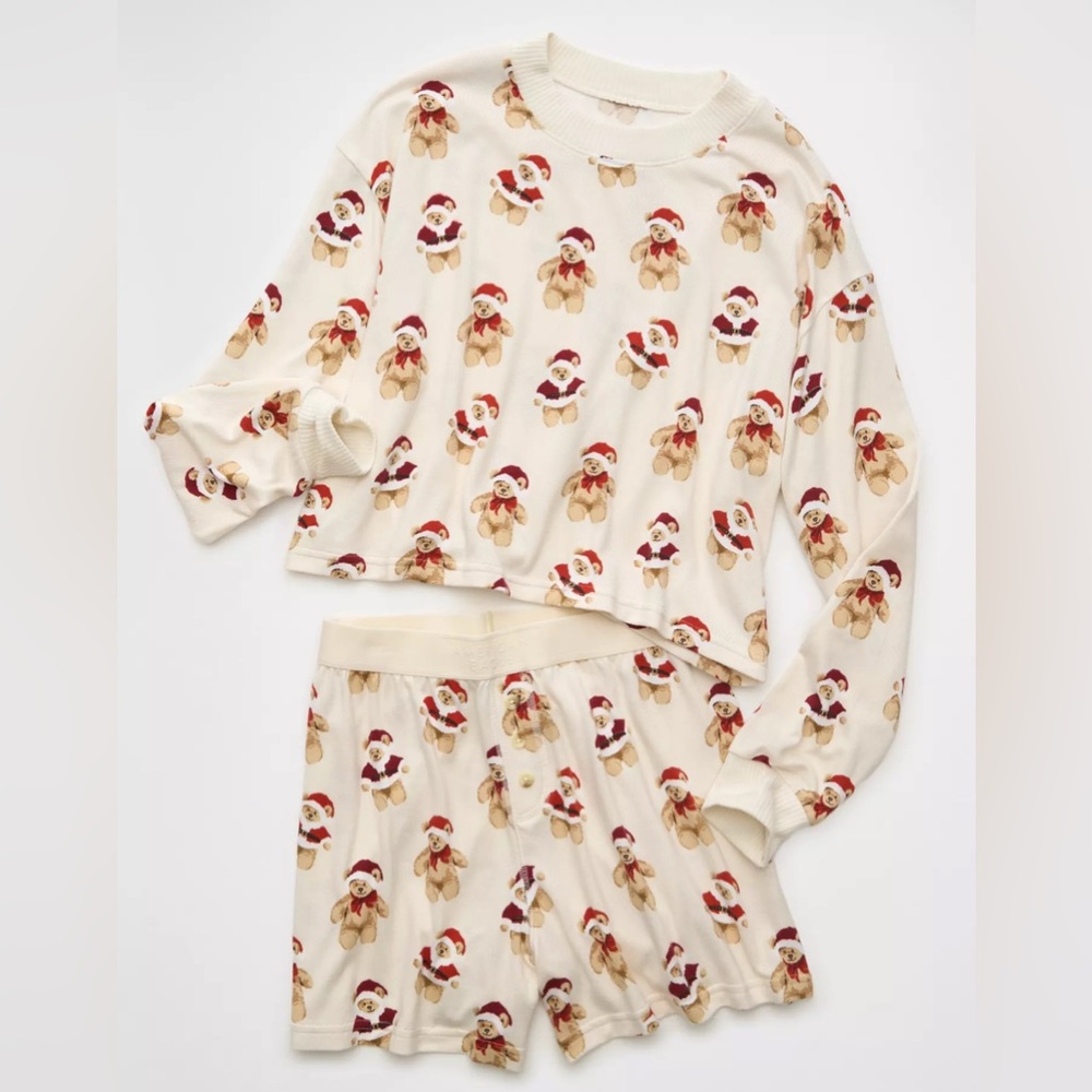 NWT American Eagle Holiday Teddy Plush PJ Set